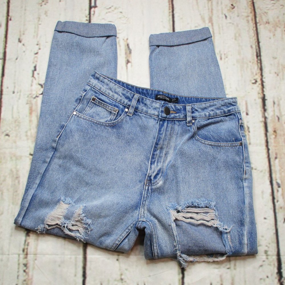 Nasty Gal Ultra High Rise Crop Destroyed Jeans - Picture 2 of 7